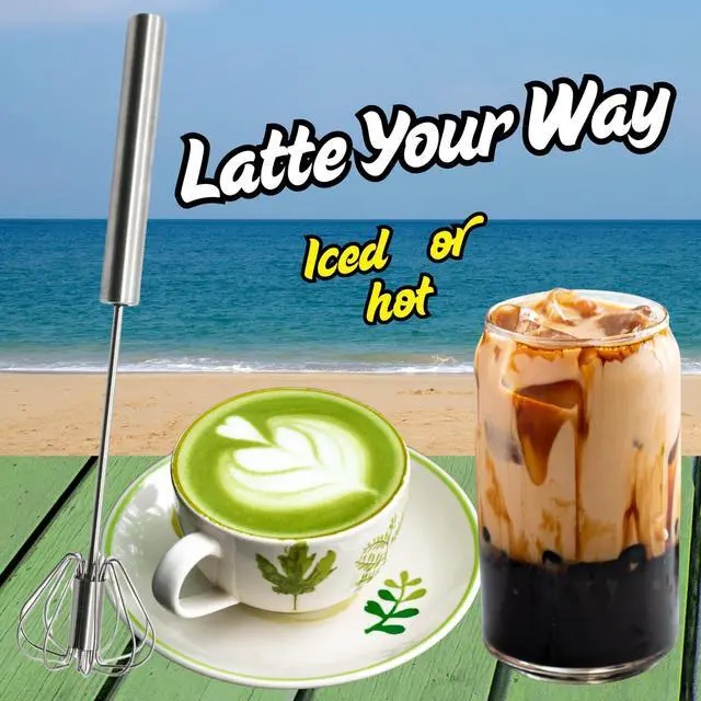 Alt view image 5 of 7 - Gourmet Manual Milk Frother Set & Latte Kit, Stainless Steel Barista Grade Milk Frothing Pitcher & Whisk, Affordable Complete Set to Upgrade Your Coffee in Apartment, Dorm, Coffee, Matcha & Espresso
