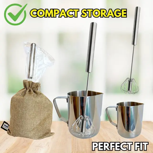Alt view image 6 of 7 - Gourmet Manual Milk Frother Set & Latte Kit, Stainless Steel Barista Grade Milk Frothing Pitcher & Whisk, Affordable Complete Set to Upgrade Your Coffee in Apartment, Dorm, Coffee, Matcha & Espresso