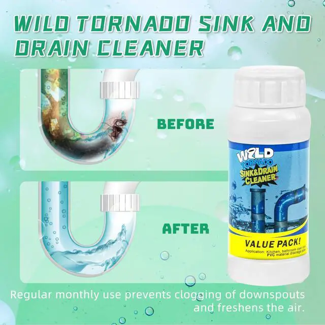 Alt view image 2 of 6 - Drain Cleaner Powder, Wild Tornado Sink and Drain Cleaner Powerful Pipeline Dredging Agent, Kitchen Unblocker, Powder for Kitchen Toilet3Pcs