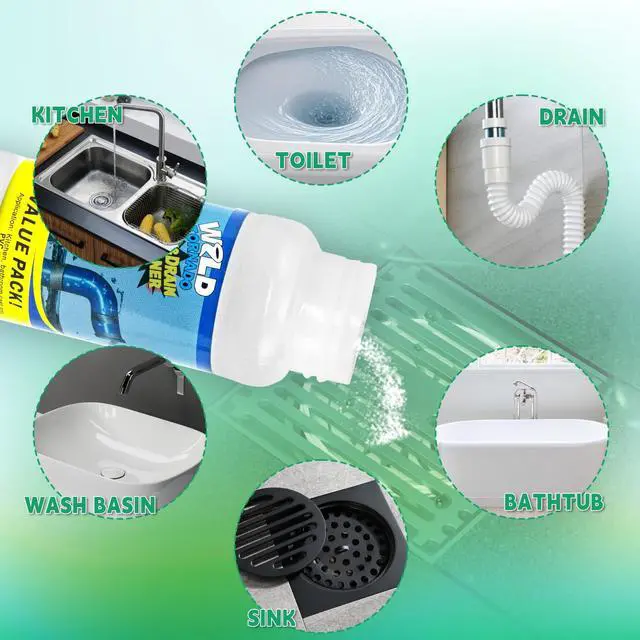Alt view image 4 of 6 - Drain Cleaner Powder, Wild Tornado Sink and Drain Cleaner Powerful Pipeline Dredging Agent, Kitchen Unblocker, Powder for Kitchen Toilet3Pcs
