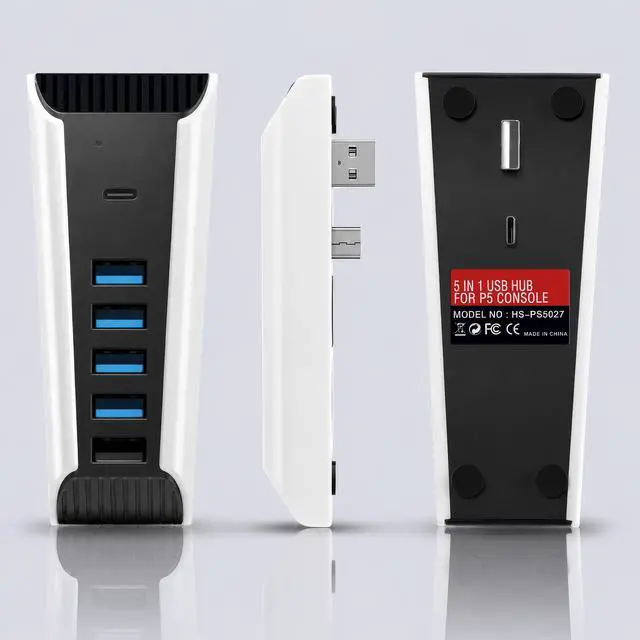 Alt view image 7 of 7 - 5 Port USB Hub for PS5,USB High-Speed Expansion Hub Charger USB Extender Compatible with PlayStation 5 Game Consolewith 4 USB + 1 USB Charging Port + 1 Type C Port