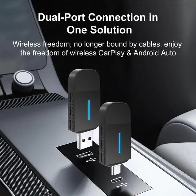 Alt view image 2 of 7 - 2 in 1 Wireless-CarPlay-Adapter-for Cars,Android Auto USB/Type-C Plug&Play