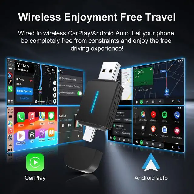 Alt view image 4 of 7 - 2 in 1 Wireless-CarPlay-Adapter-for Cars,Android Auto USB/Type-C Plug&Play