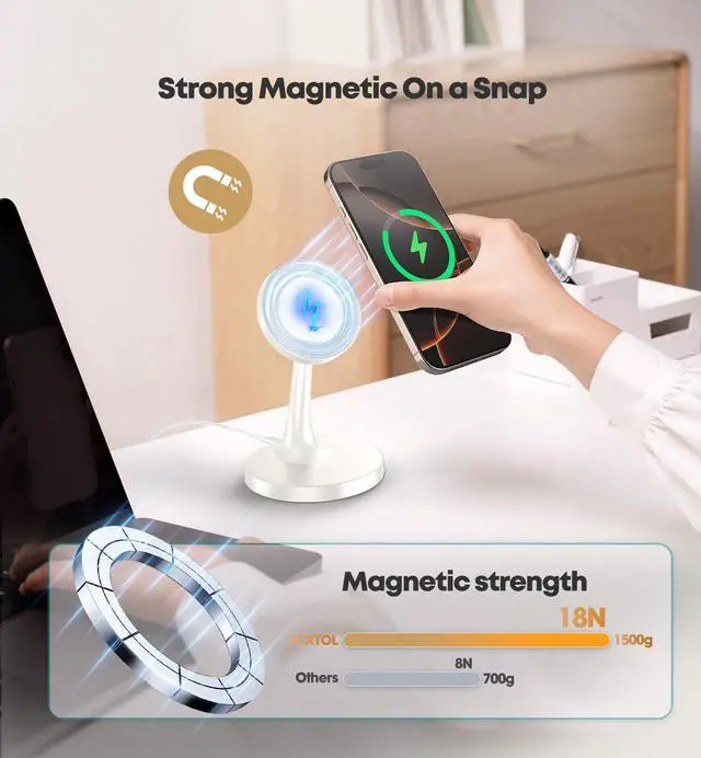 Alt view image 3 of 7 - 2 Pack Magnetic Wireless Charger iPhone, 15W Fast Mag-Safe Charger Stand for iPhone 17/17 Air/17 Pro/17 Pro Max 16/15/14/13/12 Series Magnet Wireless Charging Station/Pad for AirPods- Gifts Ideas