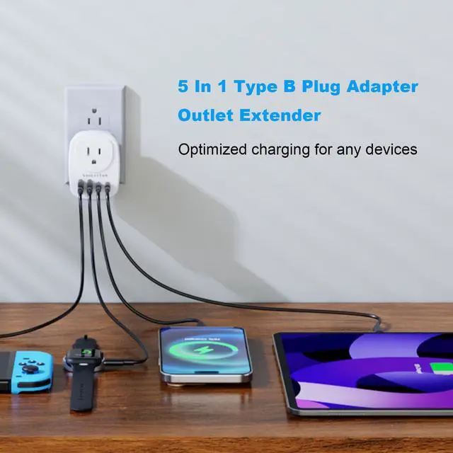 Alt view image 2 of 7 - Outlet with USB Ports Cruise Approved Power Strip Wall Outlet Extender Splitter, USB Outlet Plug 2 Pack for Dorm School Office Home Cruise Essentials