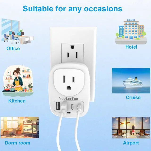 Alt view image 6 of 7 - Outlet with USB Ports Cruise Approved Power Strip Wall Outlet Extender Splitter, USB Outlet Plug 2 Pack for Dorm School Office Home Cruise Essentials