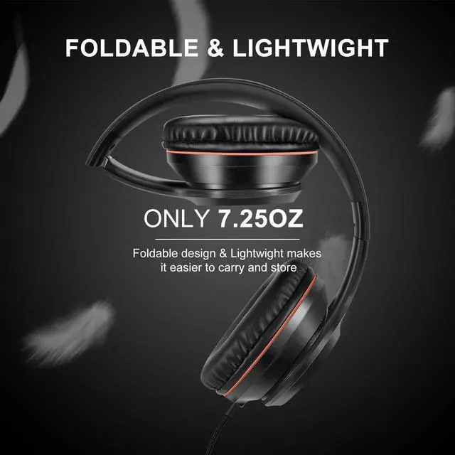 Alt view image 4 of 7 - X8 Over-Ear Wired Headphones with Microphone with 1.45m-Tangle-Free Nylon Line&3.5mm Plug,Lightweight Foldable & Portable Headphones for Smartphone,Tablet,Computer,Mp3/4(Space Black)