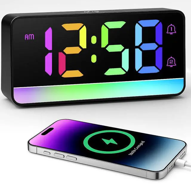 Main image of Loud Alarm Clock for Heavy Sleepers,Digital Clock with 12 Color NightLight,Adjustable Volume,Dynamic RGB Color, Snooze, DST Bedrooms Bedside,ok to Wake for Kids,Teens