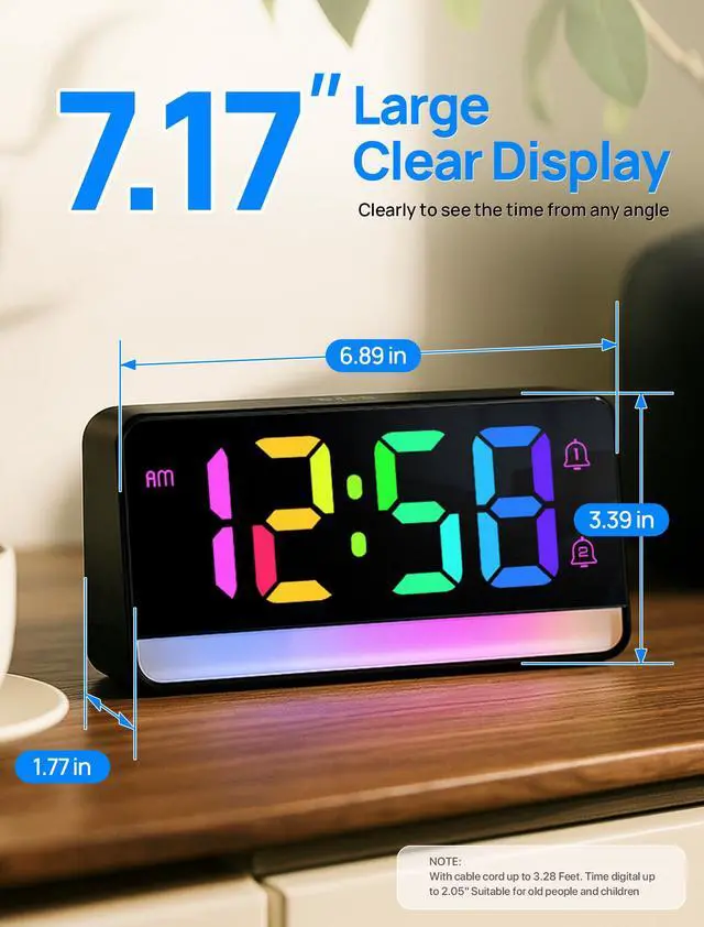 Alt view image 2 of 7 - Loud Alarm Clock for Heavy Sleepers,Digital Clock with 12 Color NightLight,Adjustable Volume,Dynamic RGB Color, Snooze, DST Bedrooms Bedside,ok to Wake for Kids,Teens