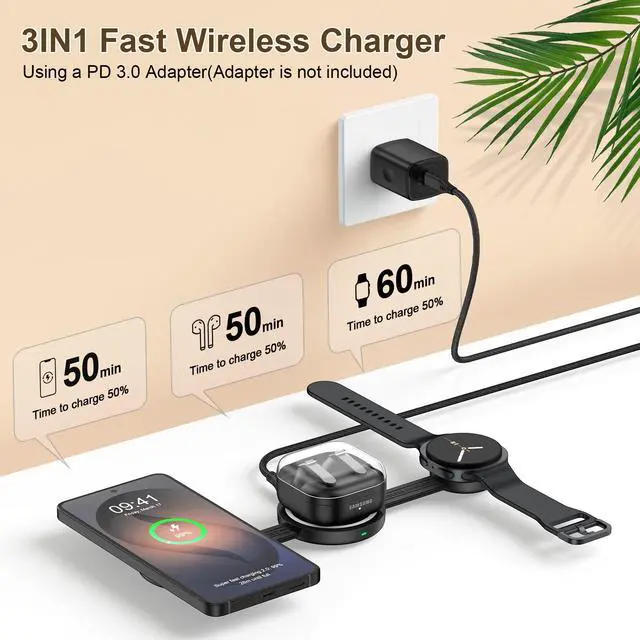Alt view image 2 of 7 - 18W Fast Wireless Charger Pad 3 in 1 Foldable Travel Wireless Charging Station Kick Stand for Samsung Galaxy S26 Ultra S26 S25 FE S25 S24 S23/Z Flip Fold 7 6, Galaxy Watch 8 Classic/7/6/5/Galaxy Buds4