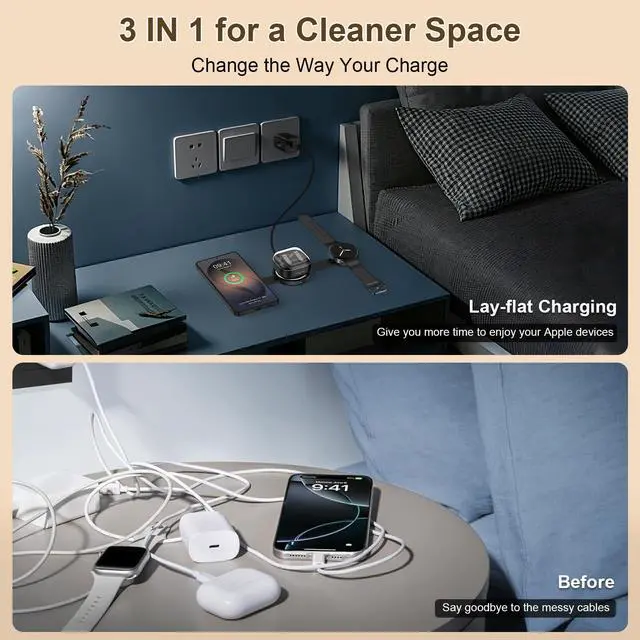 Alt view image 6 of 7 - 18W Fast Wireless Charger Pad 3 in 1 Foldable Travel Wireless Charging Station Kick Stand for Samsung Galaxy S26 Ultra S26 S25 FE S25 S24 S23/Z Flip Fold 7 6, Galaxy Watch 8 Classic/7/6/5/Galaxy Buds4