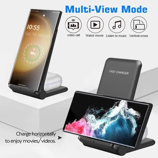 Alt view image 4 of 7 - 2 in 1 Wireless Charger,Foldable 20W Fast Wireless Charging Stand Compatible with iPhone 17/16/16 Pro/15/14/X/AirPods,Dual Phone Induction Charge Station for Samsung,Pixel,Xperia,LG(No Plug)