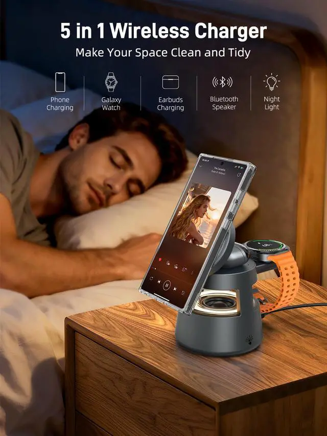 Alt view image 2 of 7 - Wireless Charger for Samsung, 3 in 1 Magnetic Charging Station for Samsung Galaxy S25 Ultra/Z Fold7/Flip, Watch 8/Ultra/7/6/5, Galaxy Buds 3 Pro, with Bluetooth Speaker and Night Light (Gift Ideal)