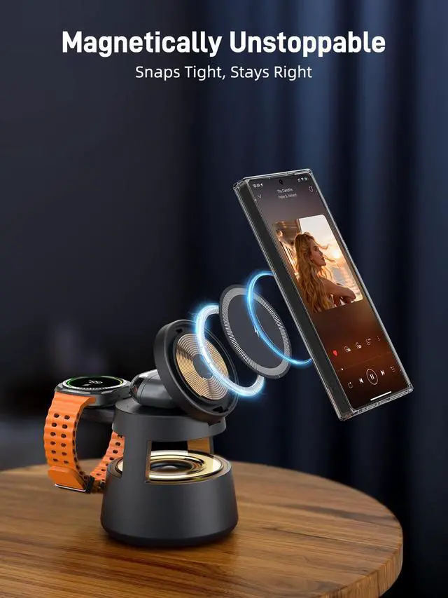 Alt view image 6 of 7 - Wireless Charger for Samsung, 3 in 1 Magnetic Charging Station for Samsung Galaxy S25 Ultra/Z Fold7/Flip, Watch 8/Ultra/7/6/5, Galaxy Buds 3 Pro, with Bluetooth Speaker and Night Light (Gift Ideal)