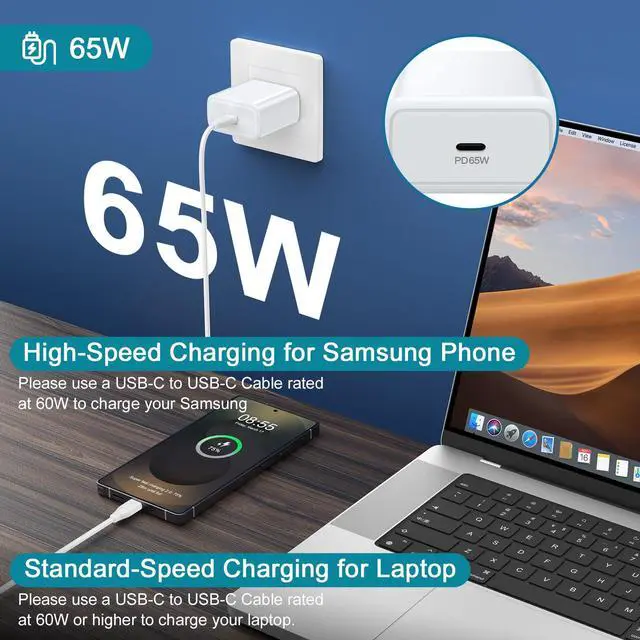 Alt view image 4 of 7 - 65W Super Fast Charger Cord Type C for Samsung Galaxy S26 Ultra S26+ S26 S25 FE Edge Plus A17 A16 A36 A26 A56 A35 S24 S23, 60W 6FT USB C to C Samsung Charger Fast Charging Cord Android Phone Charger