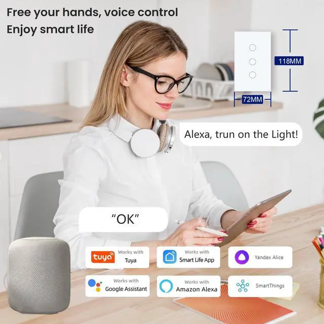 Alt view image 2 of 7 - Smart Light Switch Need Neutral Wire,Single Gang,White 3 Button