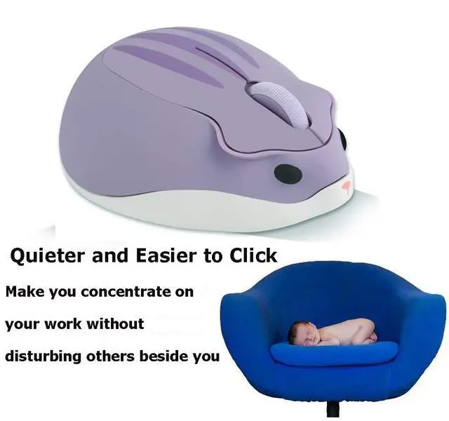 Alt view image 4 of 7 - 2.4GHz Wireless Cute Hamster Shape Less Noice Portable Mobile Optical 1200DPI USB Mice Cordless Mouse for PC Laptop Computer Notebook MacBook Kids Girl Gift (Purple)