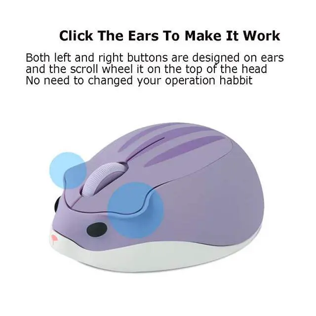 Alt view image 6 of 7 - 2.4GHz Wireless Cute Hamster Shape Less Noice Portable Mobile Optical 1200DPI USB Mice Cordless Mouse for PC Laptop Computer Notebook MacBook Kids Girl Gift (Purple)