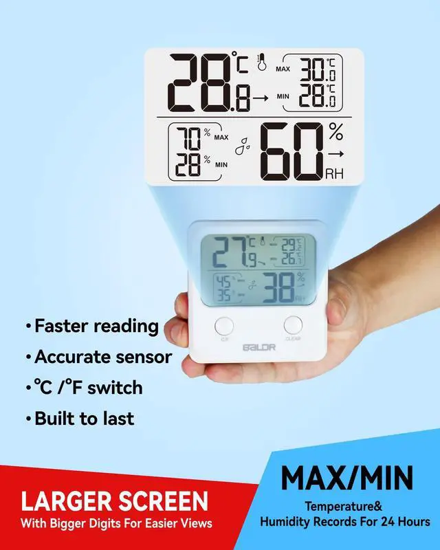 Alt view image 3 of 6 - ALDR Digital Humidity Sensor & Thermometer - Indoor Room Monitor, Wireless Temperature & Humidity Gauge