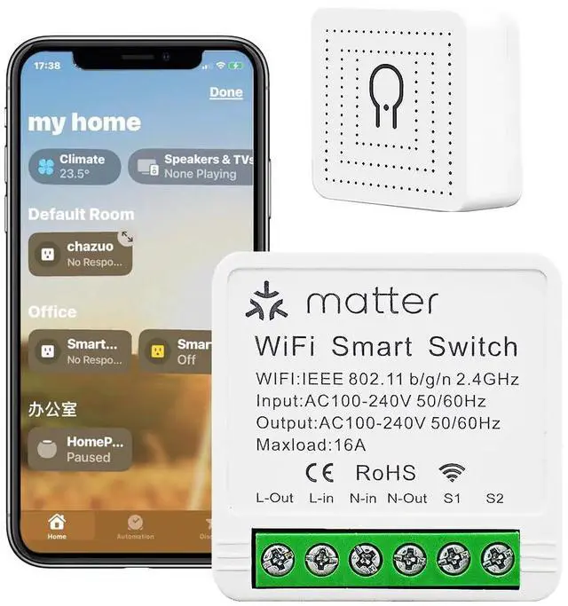 Main image of 2-Pack Matter Smart Switch 16A Mini WiFi Relay Module,DIY Wireless Light Switch Voice Control with Timer&Schedule for Home Automation,Work with Apple Homekit,Alexa,Google Home,CSA Certified