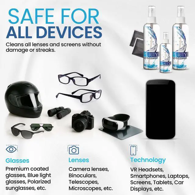 Alt view image 3 of 7 - Kit - 2 x 8oz and 1 x 2oz Lens Cleaner Spray Bottle + 2 Microfiber Cleaning Cloths - Safe for All Lenses (AR Coated Included), Eyeglasses and Screens - Clear