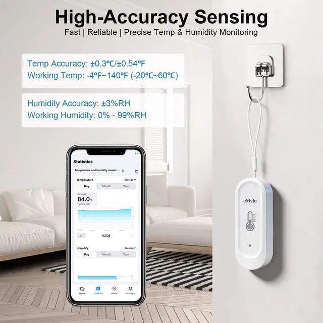 Alt view image 6 of 7 - Wireless Temperature Humidity Sensor RTH08 - IP65 Waterproof Indoor Outdoor Thermometer Hygrometer with APP Alert, 328ft Range for Home, Greenhouse, Basement, Wine Cellar (WiFi Gateway Required)