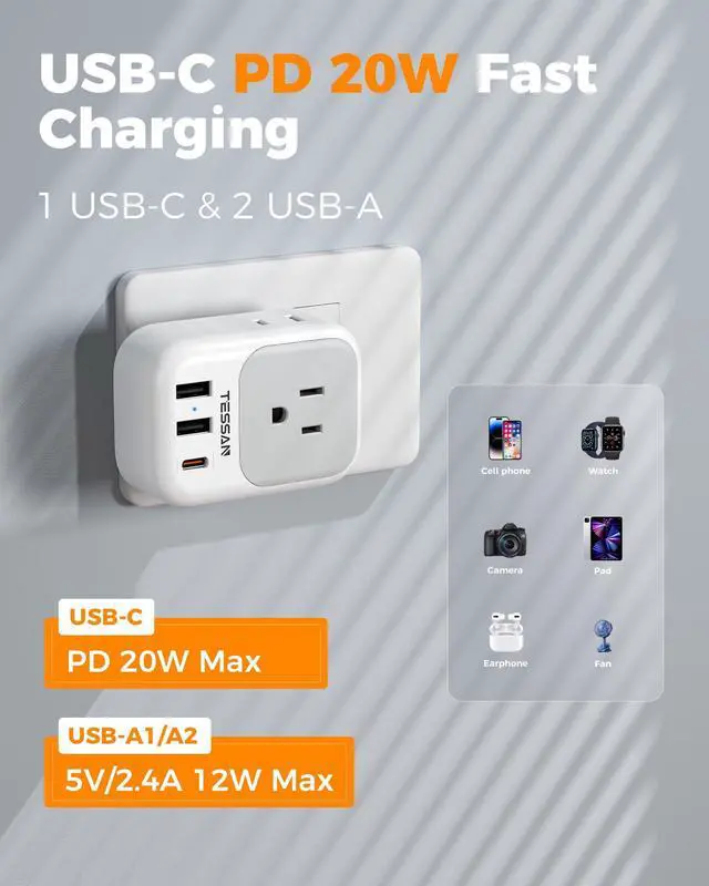 Alt view image 4 of 7 - Italy Travel Plug Adapter 2 Pack, Italy Power Adaptor with 4 Outlets 3 USB Charger(1 USB C PD 20W), Type L Adapter for US to Chile Libya Syria Tunisia Uruguay
