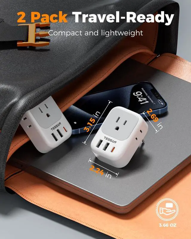 Alt view image 5 of 7 - Italy Travel Plug Adapter 2 Pack, Italy Power Adaptor with 4 Outlets 3 USB Charger(1 USB C PD 20W), Type L Adapter for US to Chile Libya Syria Tunisia Uruguay
