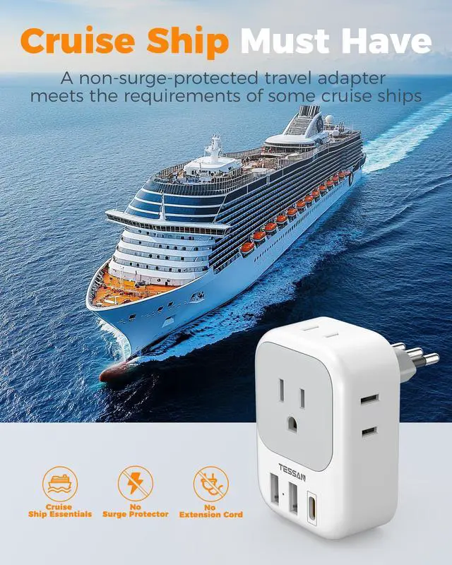 Alt view image 7 of 7 - Italy Travel Plug Adapter 2 Pack, Italy Power Adaptor with 4 Outlets 3 USB Charger(1 USB C PD 20W), Type L Adapter for US to Chile Libya Syria Tunisia Uruguay