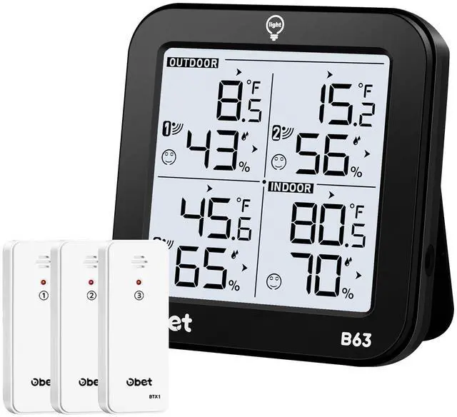 Main image of Weather Station Wireless Indoor Outdoor Thermometer Wireless, Digital Temperature and Humidity Monitor with 3 Sensors, Adjustable Backlight, USB Port (500 Feet)