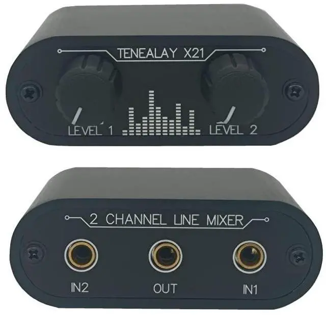 Main image of 2 Way Audio mixer 3.5mm Un-powered mixer, 2 to 1 Stereo aux 3.5mm line levels control Box mini passive mixer X21