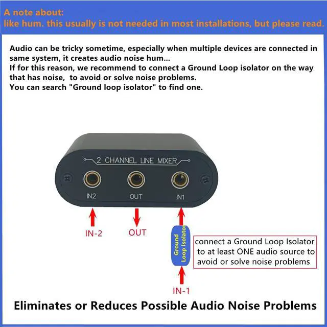 Alt view image 6 of 6 - 2 Way Audio mixer 3.5mm Un-powered mixer, 2 to 1 Stereo aux 3.5mm line levels control Box mini passive mixer X21