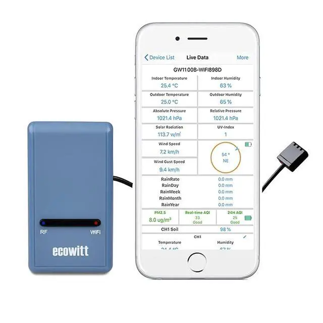 Alt view image 5 of 5 - GW1100 Wi-Fi Weather Station Sensor Gateway with Temperature, Humidity and Atmospheric Pressure 3-in-1 Probe Sensor(1X GW1100 WiFi Gateway)