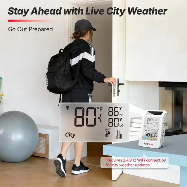 Alt view image 3 of 7 - WiFi Thermometer Hygrometer, Wireless Indoor Outdoor Temperature Humidity Monitor, Solar Boost, 3.9" Large Screen, App Alerts for Home, Greenhouse, Pipe Protection, Cellar & Baby Room