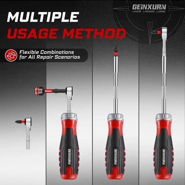 Alt view image 7 of 7 - 19 Pieces Ratcheting Screwdriver Set and Socket Wrench Set, Mini Rachet Wrench, Rachet Screwdriver Handle and Nut Driver with 12 Pcs Impact Screwdriver Bit, Hand Tools Set for Repair DIY