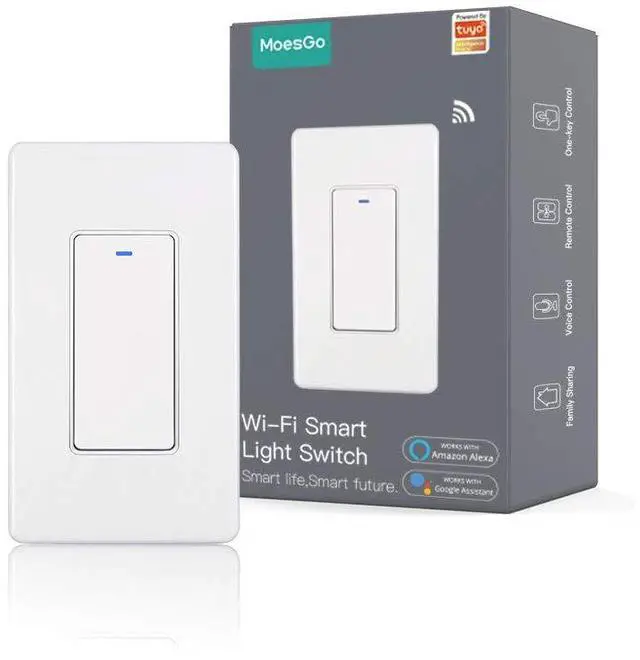 Main image of WiFi Wall Push Button Smart Light Switch,Multi-Control, 2.4GHz WiFi Light Switches, Neutral Wire Required,Remote Control Smart Life/Tuya, Work with Alexa,Google Home White 1 Gang