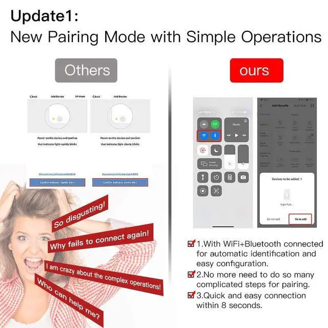Alt view image 3 of 7 - WiFi Wall Push Button Smart Light Switch,Multi-Control, 2.4GHz WiFi Light Switches, Neutral Wire Required,Remote Control Smart Life/Tuya, Work with Alexa,Google Home White 1 Gang