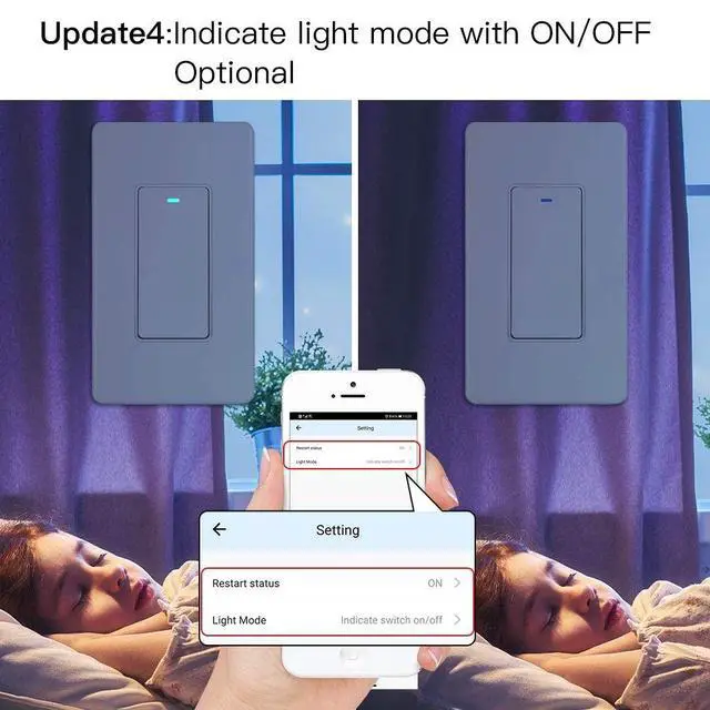 Alt view image 6 of 7 - WiFi Wall Push Button Smart Light Switch,Multi-Control, 2.4GHz WiFi Light Switches, Neutral Wire Required,Remote Control Smart Life/Tuya, Work with Alexa,Google Home White 1 Gang