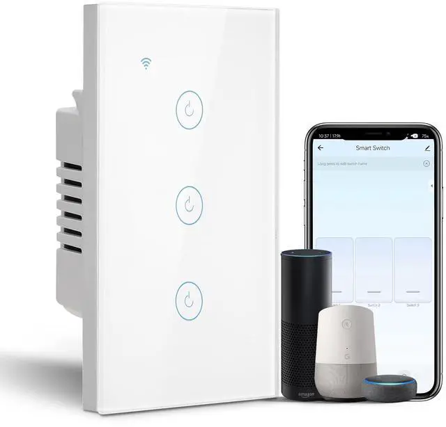 Main image of Smart Light Switch, 3 Gang WiFi Alexa Light Switch with Remote APP Control and Timing Function, Single Pole White Light Switches Work with Alexa, Google Assistant, Voice Control, Group Control