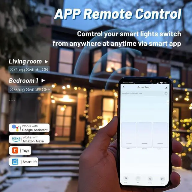 Alt view image 3 of 7 - Smart Light Switch, 3 Gang WiFi Alexa Light Switch with Remote APP Control and Timing Function, Single Pole White Light Switches Work with Alexa, Google Assistant, Voice Control, Group Control