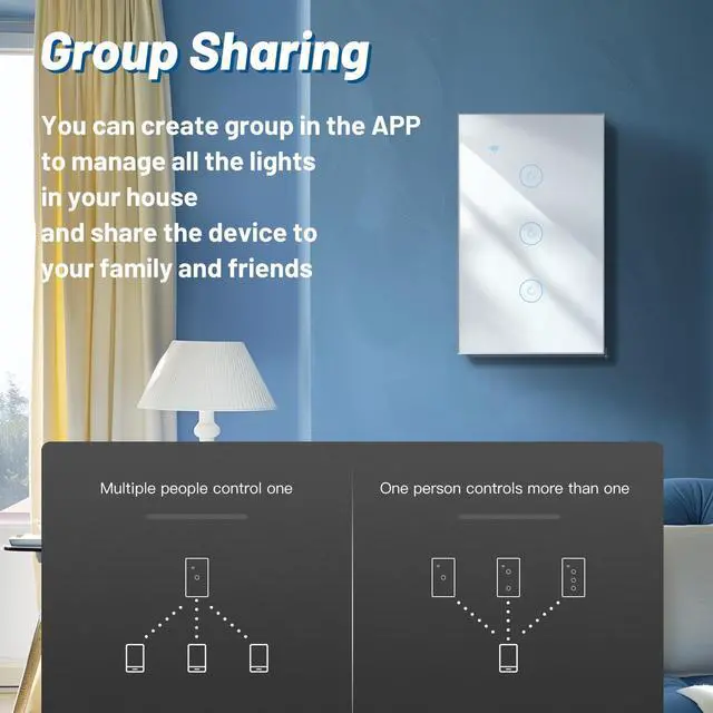Alt view image 5 of 7 - Smart Light Switch, 3 Gang WiFi Alexa Light Switch with Remote APP Control and Timing Function, Single Pole White Light Switches Work with Alexa, Google Assistant, Voice Control, Group Control