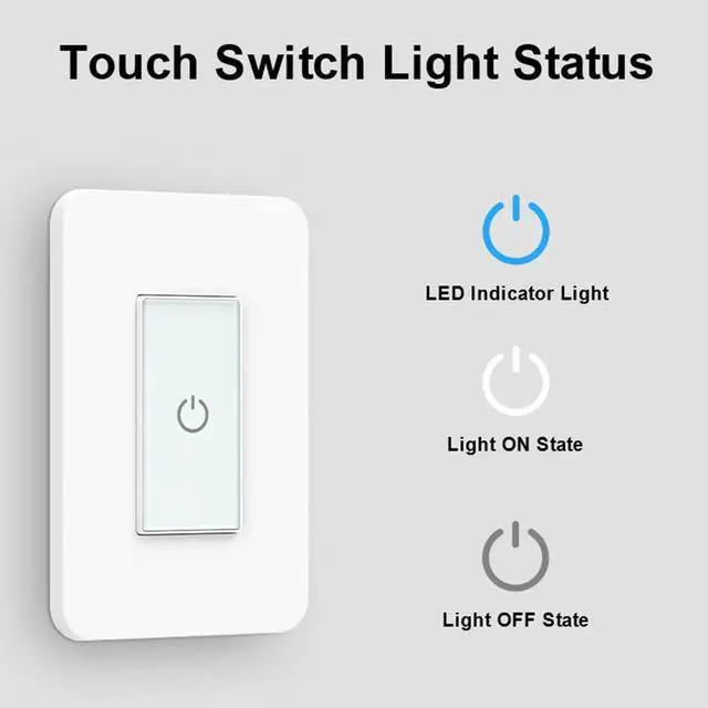 Alt view image 2 of 7 - Smart Light Switch,2.4GHz Wi-Fi Single Pole Touch Switch, Timmer Voice & Smart Life App Control,Compatible with Alexa Google Assistant,Neutral Wire Required,White(Single Switch)