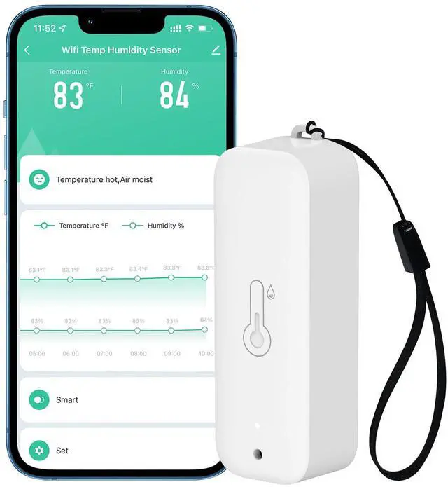 Main image of WiFi Thermometer Hygrometer: Smart Temperature Humidity Sensor with App Notification Alert, Data Storage Export, Calibrated Indoor Temperature Monitor, for Room Greenhouse Wine Cellar (1-Pack White)