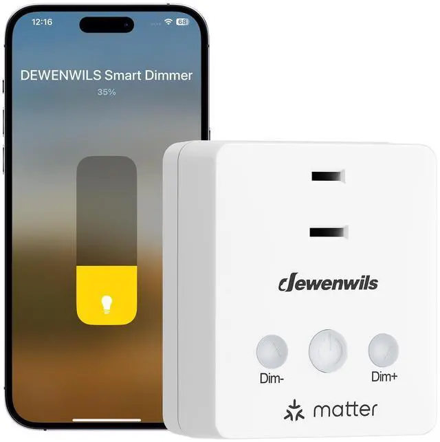 Main image of Matter Plug in Dimmer Switch for Lamp, Works with Alexa, Compatible with Google Home & SmartThings APP Voice Wireless Dimmer Button Control, Dimmable LED/Tungsten Bulbs, 2.4G Wi-Fi, White
