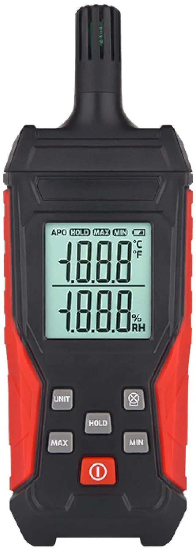 Main image of Temperature & Humidity Meter Detector Digital Hygrometer Handheld Industrial Home Indoor - Ambient, Relative Humidity, LCD Backlight, Min/Max Hold