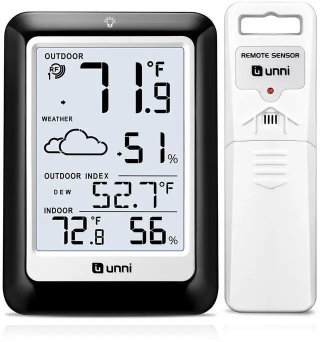 Main image of Indoor Outdoor Thermometer Hygrometer Wireless Weather Station, Temperature Humidity Monitor Battery Powered Inside Outside Thermometers with 330ft Range Remote Sensor(Black)