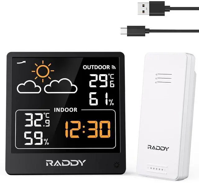 Main image of WF-50V Indoor Outdoor Thermometer Hygrometer, Wireless Weather Station Temperature & Humidity Monitor with 5.0 VA Display, USB-C Powered, Weather Forecast, Wireless Remote Sensor (Black)