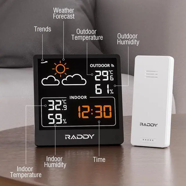 Alt view image 2 of 7 - WF-50V Indoor Outdoor Thermometer Hygrometer, Wireless Weather Station Temperature & Humidity Monitor with 5.0 VA Display, USB-C Powered, Weather Forecast, Wireless Remote Sensor (Black)
