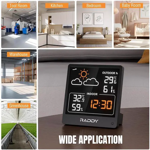 Alt view image 7 of 7 - WF-50V Indoor Outdoor Thermometer Hygrometer, Wireless Weather Station Temperature & Humidity Monitor with 5.0 VA Display, USB-C Powered, Weather Forecast, Wireless Remote Sensor (Black)