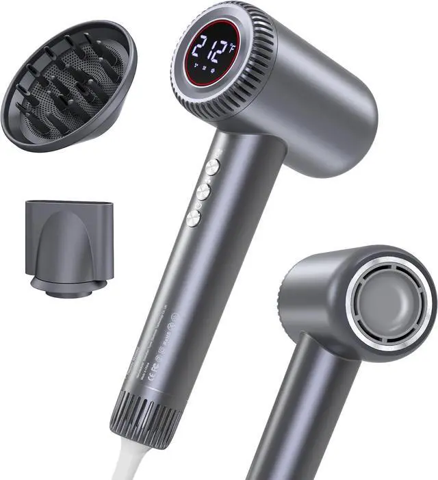 Main image of Hair Dryer, 180000 RPM High-Speed Blow Dryer, Negative Lonic Professional Care Hair Dryer, 1600W Low Noise Brushless Motor, Thermo-Control with Magnetic Diffuser and Nozzle for Travel, Salon(Grey)